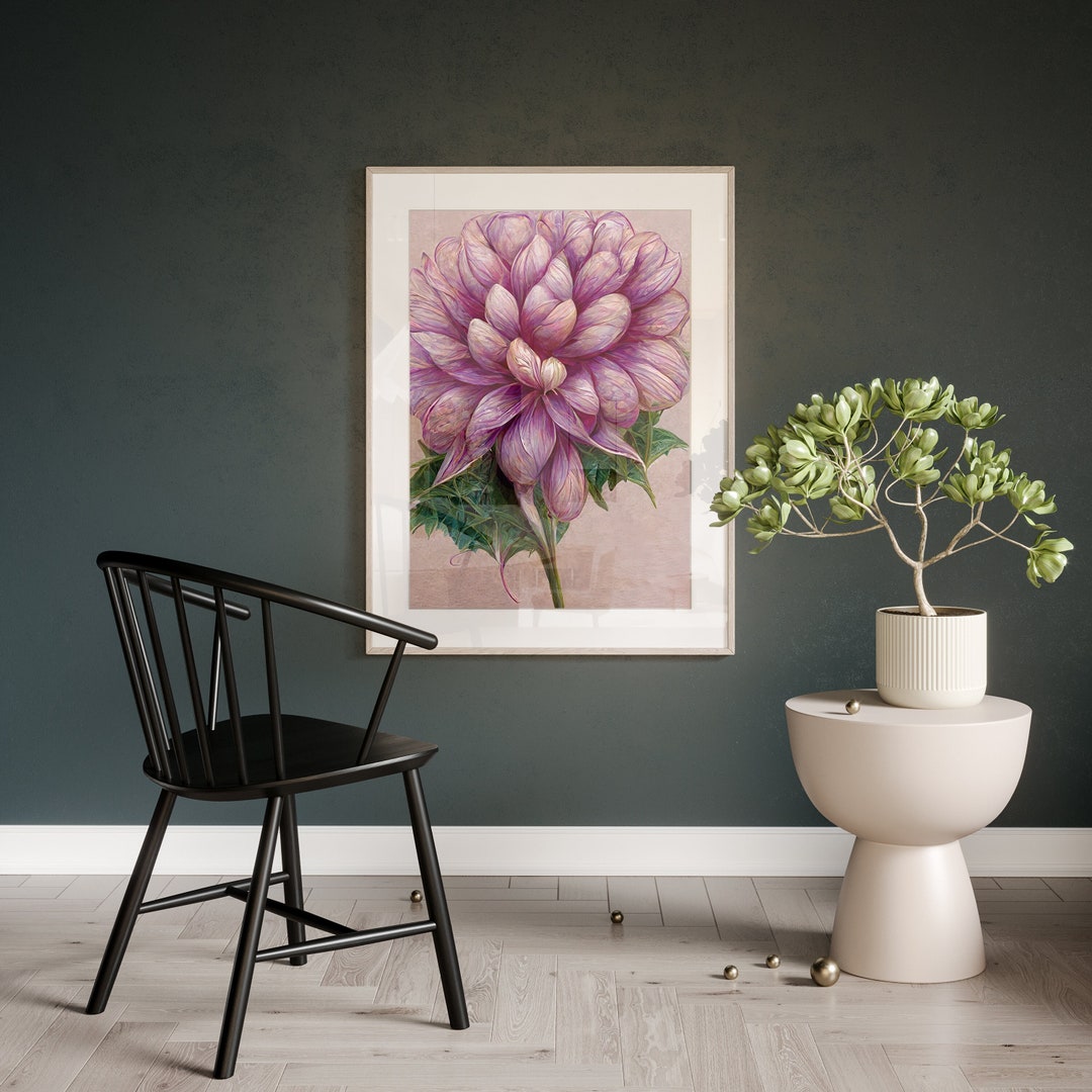 Pink Floral Wall Art Single Print Elegant Floral Print Pink Dhalia ...