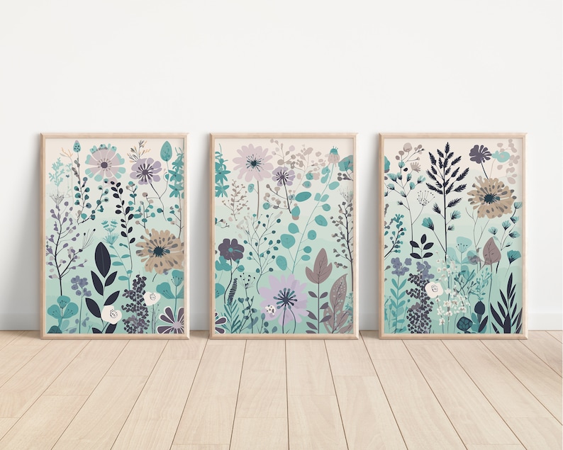 Boho Wild Flowers Wall Art Set of 3 Bohemian Wildflowers 3 - Etsy
