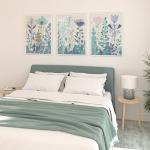 Boho Wild Flowers Wall Art Set of 3, Bohemian Wildflowers 3 Piece Wall ...
