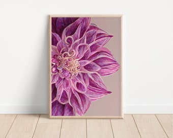 Pink Dahlia Flower Art Print, Mother's Day Gift (Digital Download)