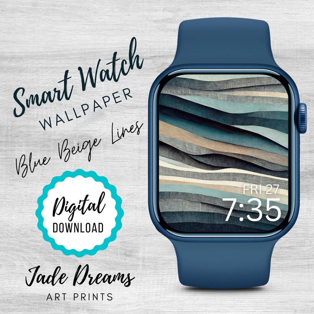 Blue Beige Lines Smart Watch Wallpaper, Single Wallpaper, Digital