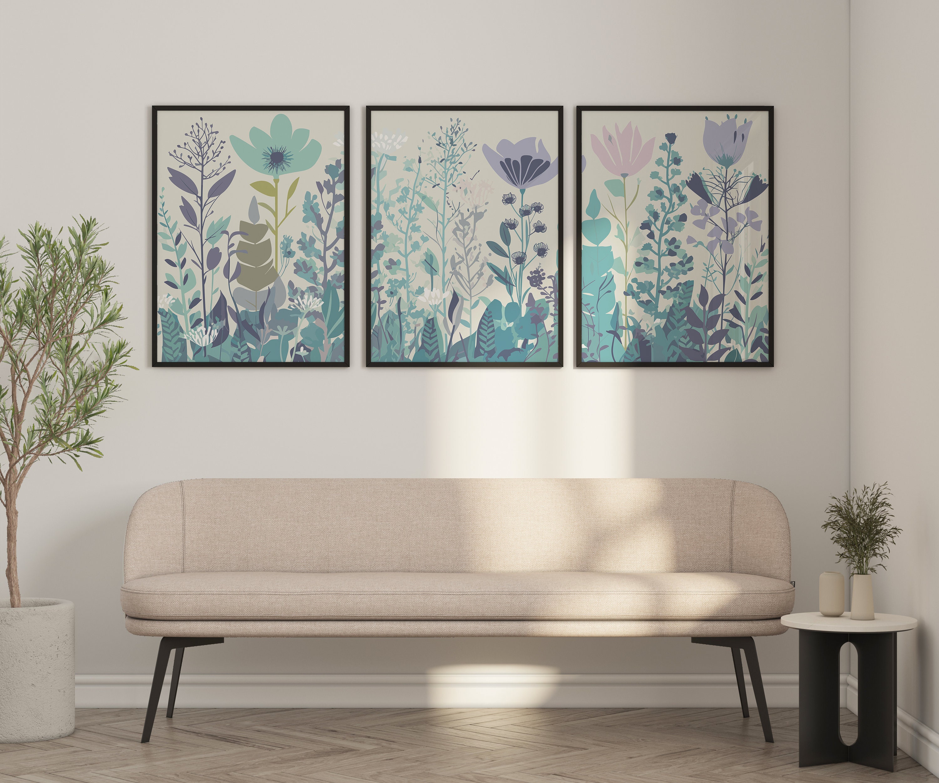 Boho Wild Flowers Wall Art Set of 3, Bohemian Wildflowers 3 Piece Wall ...