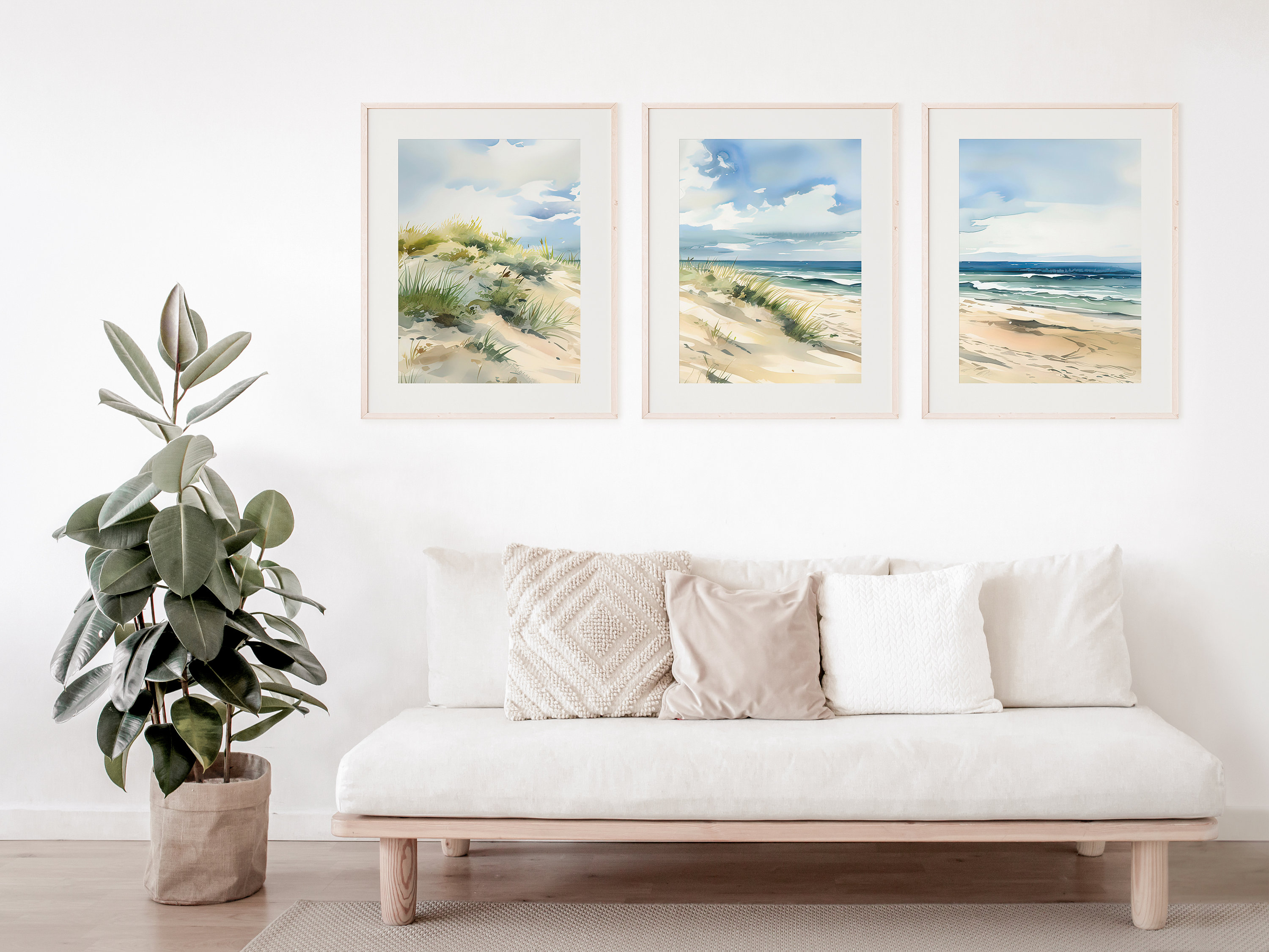 Beach Watercolor Wall Art Set of 3, Printable Coastal Wall Decor ...