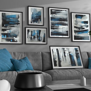 Blue Abstract Set of 6 Gallery Wall Prints Blue Wall Art Bundle Blue Modern Home Decor Blue Art Prints Set Blue Contemporary Wall Decor Blue