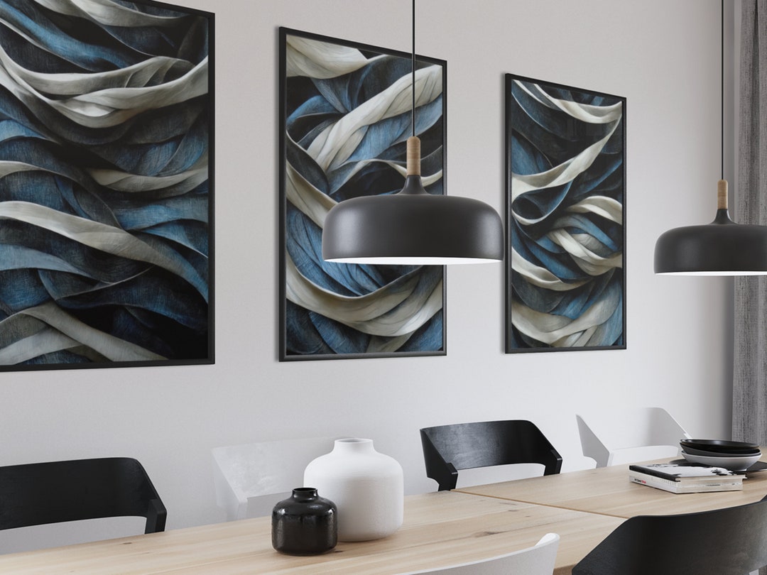 Blue Abstract Wall Art Set of 3 Piece Wall Art Wall Art Navy Modern ...