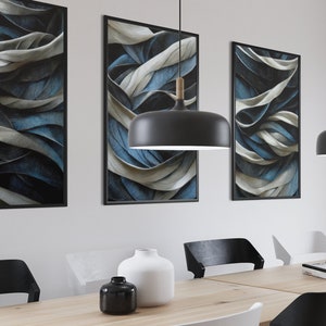 Blue Abstract Wall Art Set of 3 Piece Wall Art Wall Art Navy Modern Decor Aesthetic Room Decor Living Room Wall Art blue gray teal black