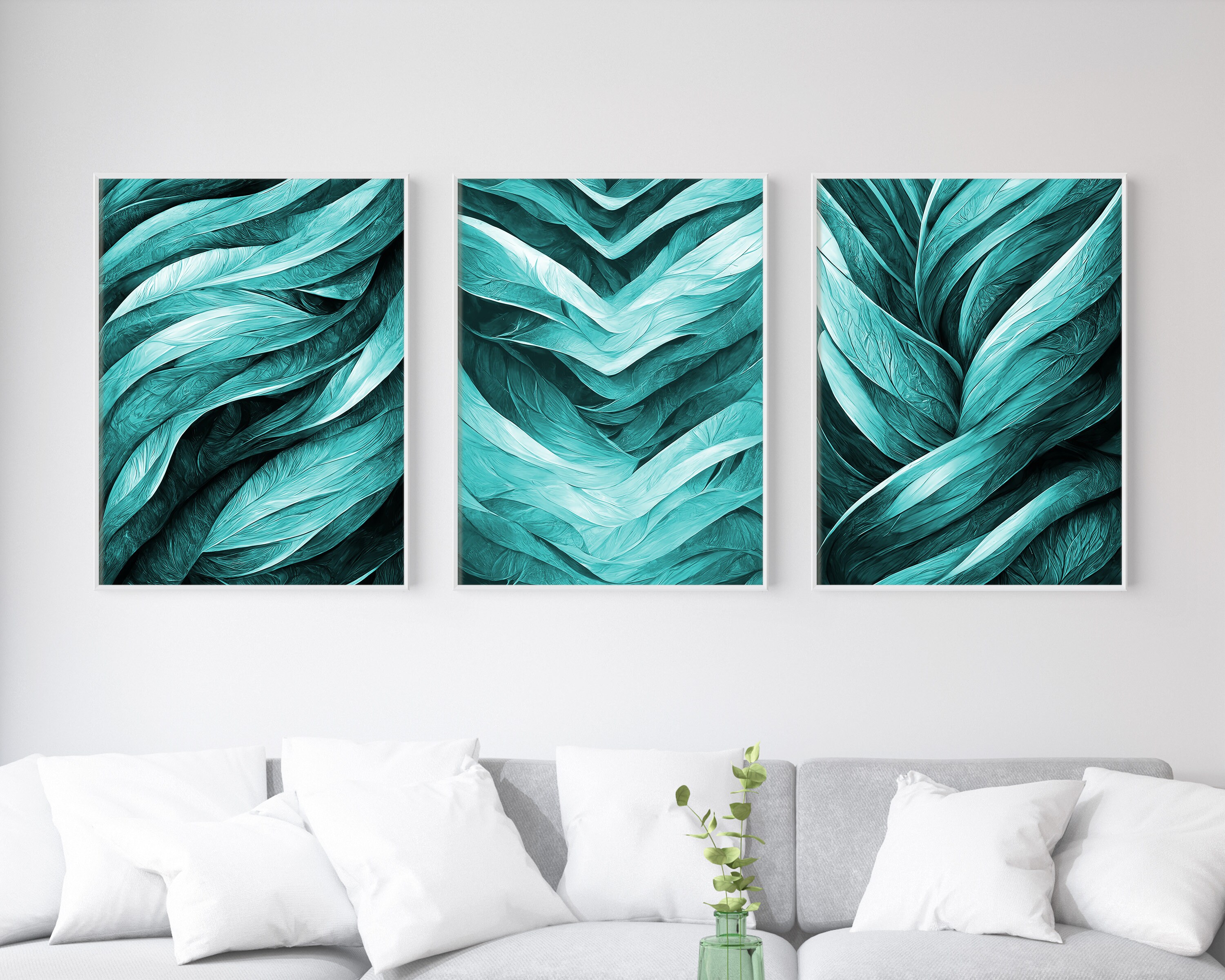 Aqua Swirls Wall Art Set of 3 Printable Wall Art Bundle Etsy