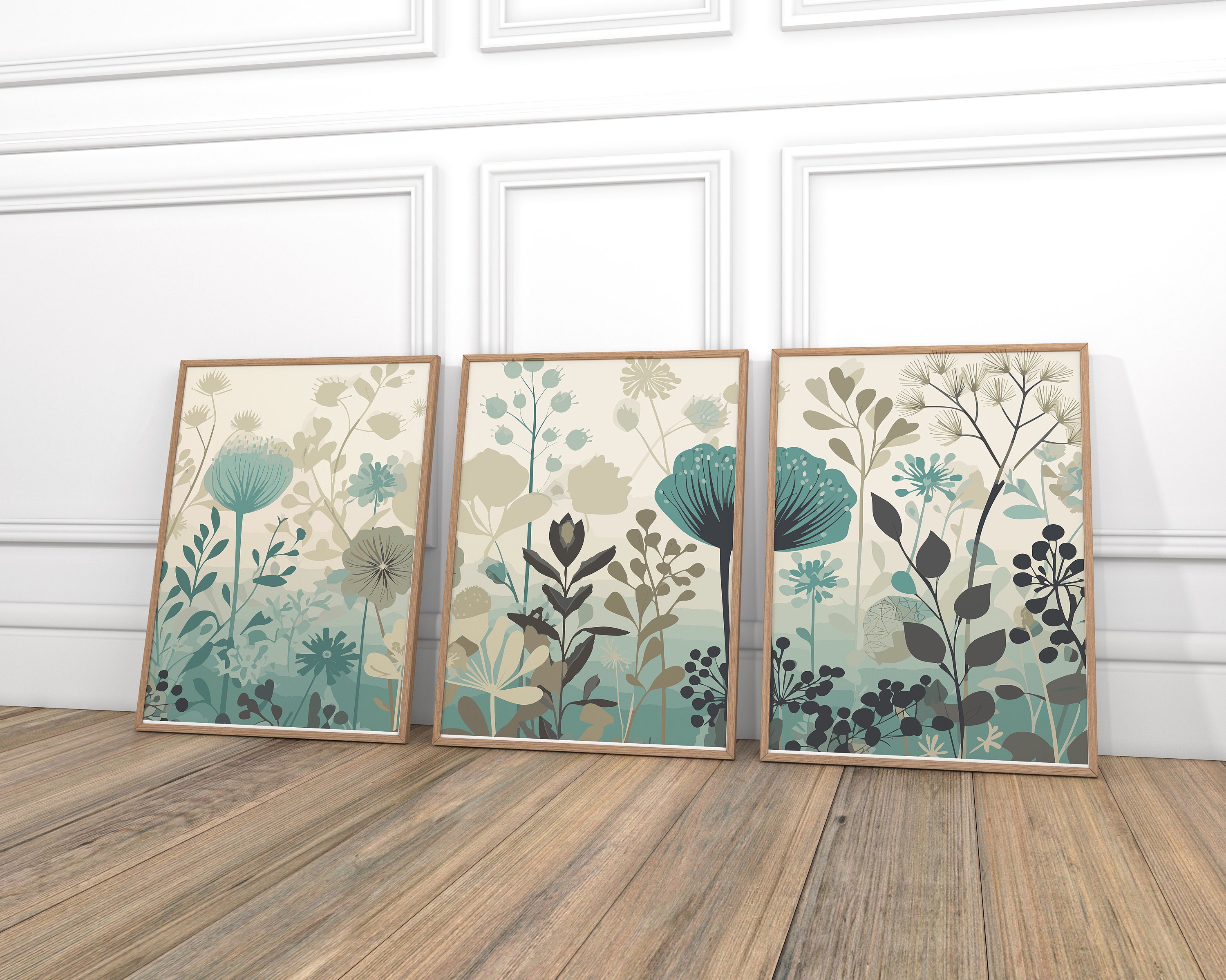 Floral Wall Art Set of 3, Bohemian Wildflowers 3 Piece Wall Art Set ...