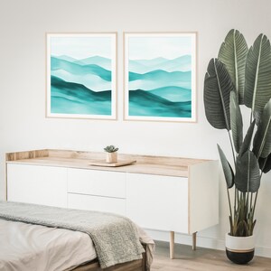 Teal Ombre Mountains Wall Art Set of 2 Piece Wall Art Prints Teal ...
