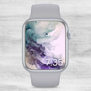 Violet Teal Watercolor Smart Watch Wallpaper, Single, C, Digital Download, Smart Watch Background, Smart Watch Accessories, purple green art