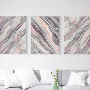 Rosa und Grau Marmor Wand Kunst 3-teiliges Wand Kunst Druckbares Bundle Rosa Modernes Dekor Graues Wand Kunst Set Wohnung Dekor Minimalistisch