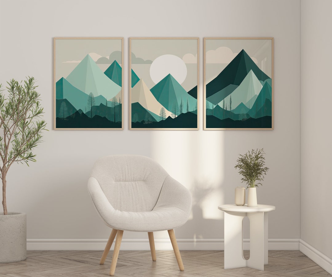 Scandinavian Mountain Landscape Wall Art Set Nordic Style Wall Art ...