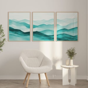 Teal Abstract Mountains Wall Art Set of 3 Piece Wall Art Prints Green ...