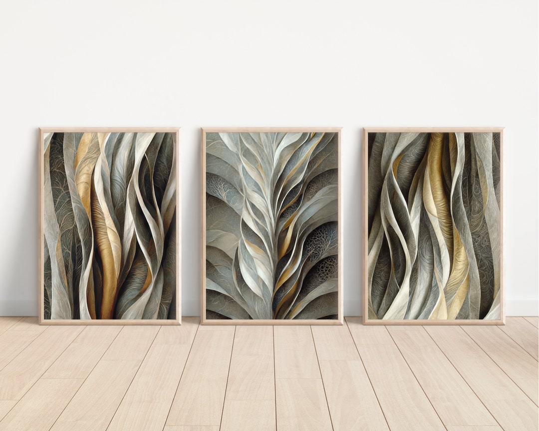 Beige Swirls Wall Art Set of 3 Piece Wall Art Tan Abstract Modern Decor