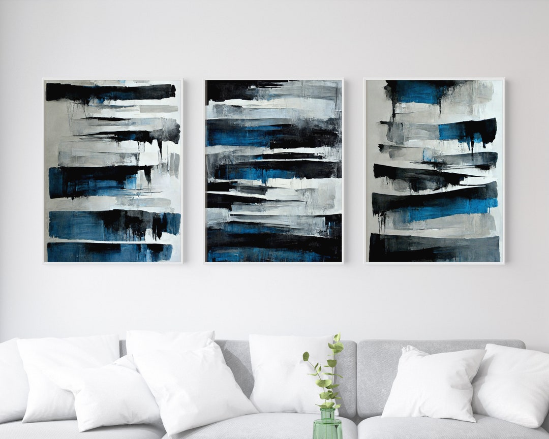 Blue Abstract Wall Art Set of 3, Modern Home Decor (digital Print) - Etsy