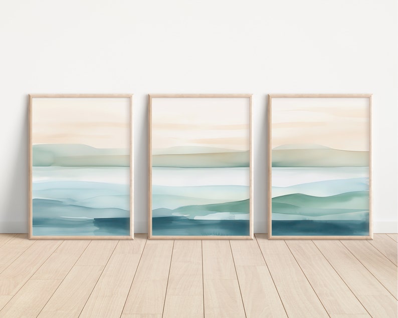 Sunset Beach Watercolor Wall Art Set of 3 Coastal Prints Ocean Etsy