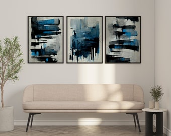 Blue Abstract Art Print Set, Modern Home Decor (Digital Download)