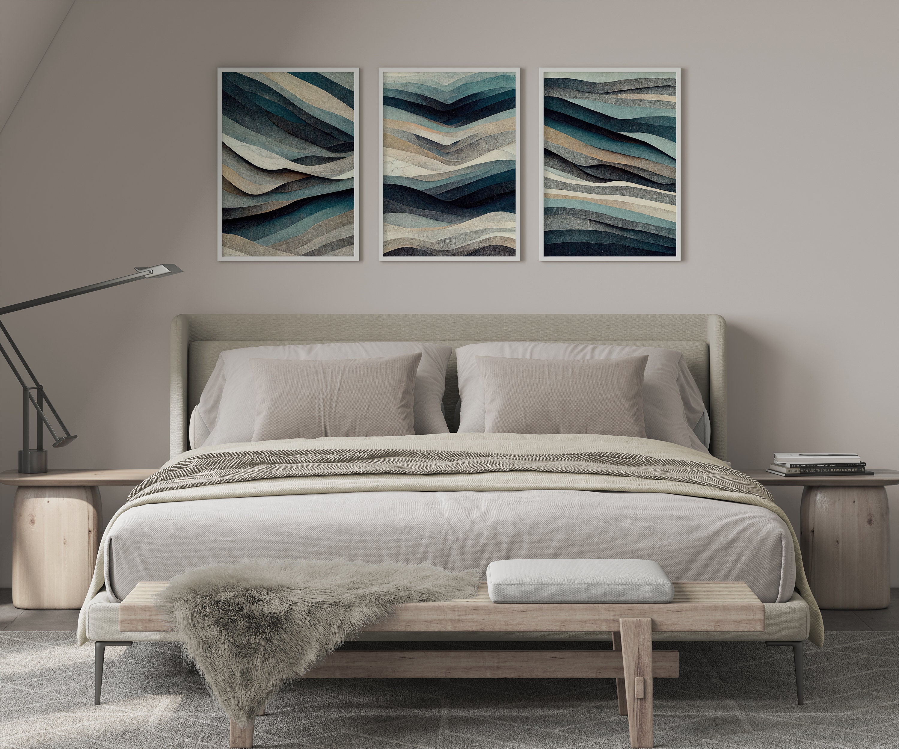Navy Tan Abstract Wall Art Set of 3 Piece Art Prints Navy Apartment ...