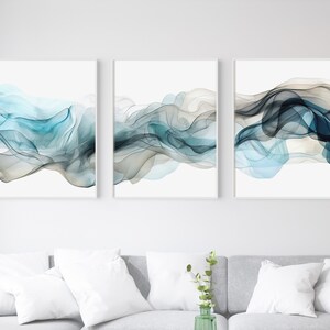 Blue Abstract Wall Art Set of 3 Piece Wall Art Blue Wall Decor ...
