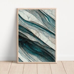 Blue Marble Wall Art Single Print, D, Printable Wall Art, Digital Print, 3D Wall Art, Aesthetic Room Decor, blue gray teal black, AI Art