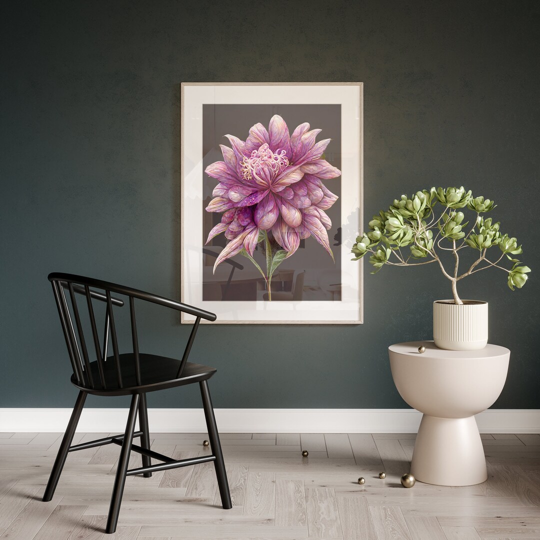 Pink Floral Wall Art Single Print Elegant Floral Print Pink Dhalia ...