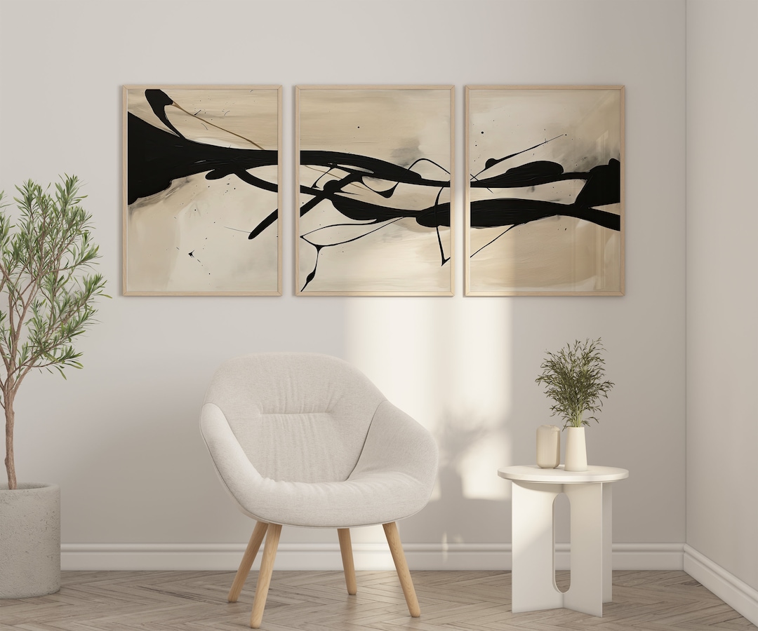 Minimalist Black Ink Line Art Modern Neutral Abstract Printable Wall
