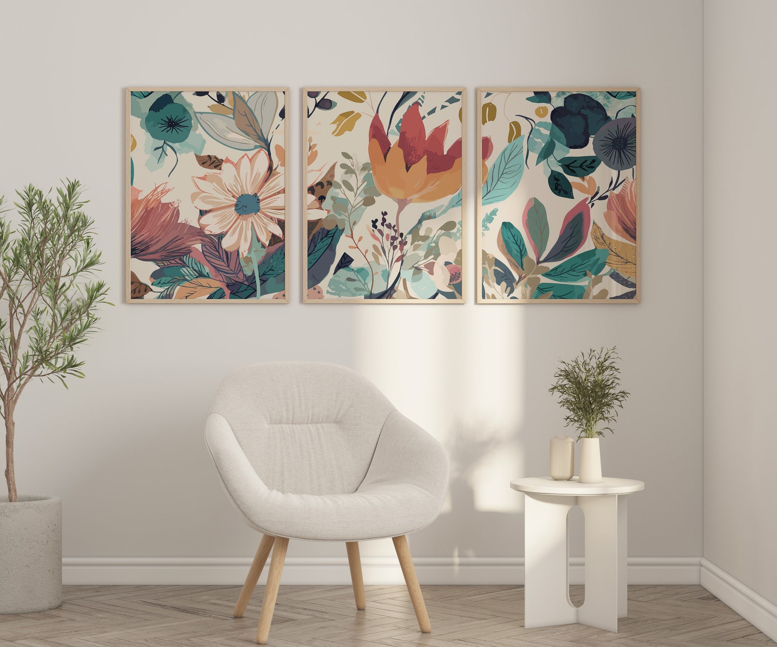 Floral Wall Art Set of 3 Piece Wall Art Set Bohemian Style - Etsy