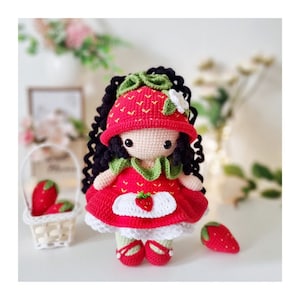 Crochet Strawberry Doll Pattern: Amigurumi Doll in Dress (PDF)