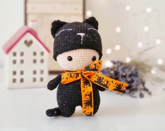 Halloween crochet pattern cat amigurumi, Halloween kitten PDF English