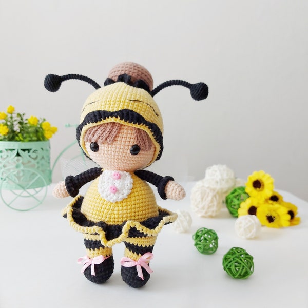 Crochet bee - honey bee decor amigurumi pattern. Cute spring doll. Bumble bee crochet toy English pattern (PDF file)