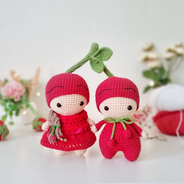 Little cherry dolls PDF crochet pattern - Amigurumi cherry pattern