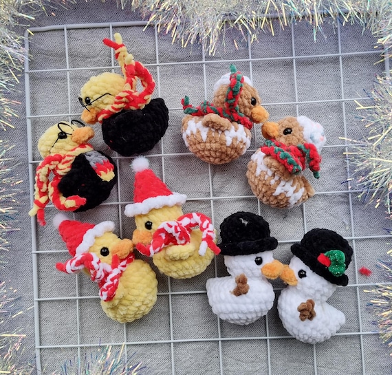 Christmas Amigurumi Duck Crochet Pattern PDF: 4-in-1 Snowman Santa Gingerbread Wizard