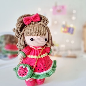 Crochet Pattern Doll in Watermelon Dress Amigurumi Doll With Bag - Etsy