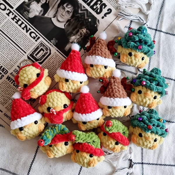 Weihnachts Ente Schlüsselanhänger Muster häkeln: Amigurumi Weihnachtsmann, Elfe, Reh (PDF-Muster)