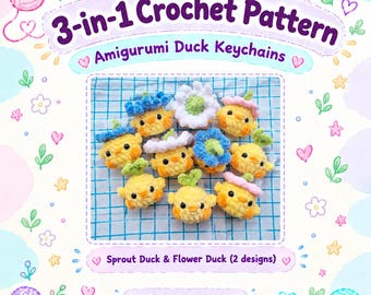 Amigurumi Duck Keychain PDF: No Sew Sprout Duck & Flower Duck Crochet Pattern