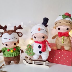 Amigurumi Christmas Crochet Patterns: Snowman, Reindeer, Gingerbread Man (PDF)