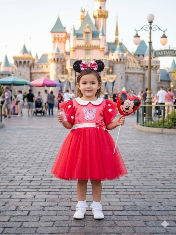 Fushia Pink Minnie Mouse Costume.toddler Girls Minnie Dress Birthday Dress. Red Mickey Mouse Disneyland Inspired Baby Costume Set