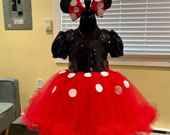 Minnie Mouse costume.Toddler Girls Minnie Dress Birthday dress.Mickey Mouse Disneyland Inspired Baby costume set.