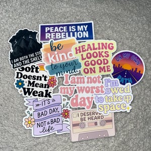 Pacote de adesivos de afirmação positiva | Adesivos de vinil foscos resistentes à água | Saúde mental | Amor-próprio | Diário | Conjunto de 10 | Adesivos para laptop