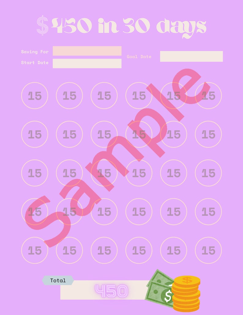 30 Days Challenge. Money Saving Challenge. 450 in 30 Days, Printable ...