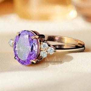 Purple Tanzanite Engagement Ring, Oval Tanzanite Wedding Ring, Unique Oval cut Diamond Engagement Ring, December Birthstone Gift For Her