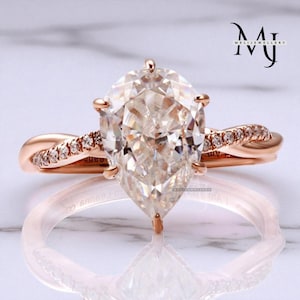 Peervormige Moissaniet verlovingsring vintage roségouden ring diamanten ring Unieke gedraaide band Bruidsring beloftering Jubileumring