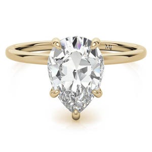 Pear Moissanite Engagement Ring, 18K Solid Gold Ring, Pear Cut Wedding Ring, Anniversary Ring, Solitaire Ring, Promise Ring, Gift for Her.