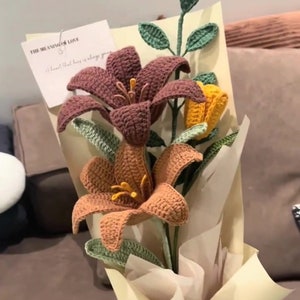 Mother's day bouquet  Crochet Flowers Bouquet Handmade, Finished Product,Lily for Anniversary,Birthday,Mother day knitted mom forever love