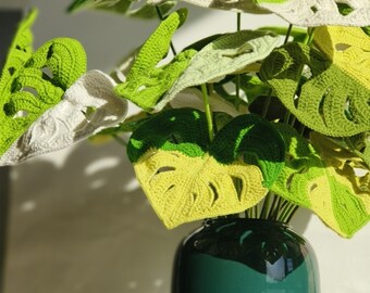 Monstera Leaf Crochet , Finished Crochet Leaves Bouquet Crochet Leaves Knitting Leaves Crochet Blossom Home Decor Ornament Gift for Mother