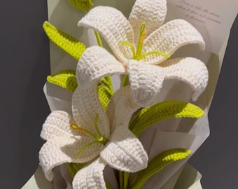 Finished product, crocheted bouquet, crocheted flowers, crocheted lily bouquet,