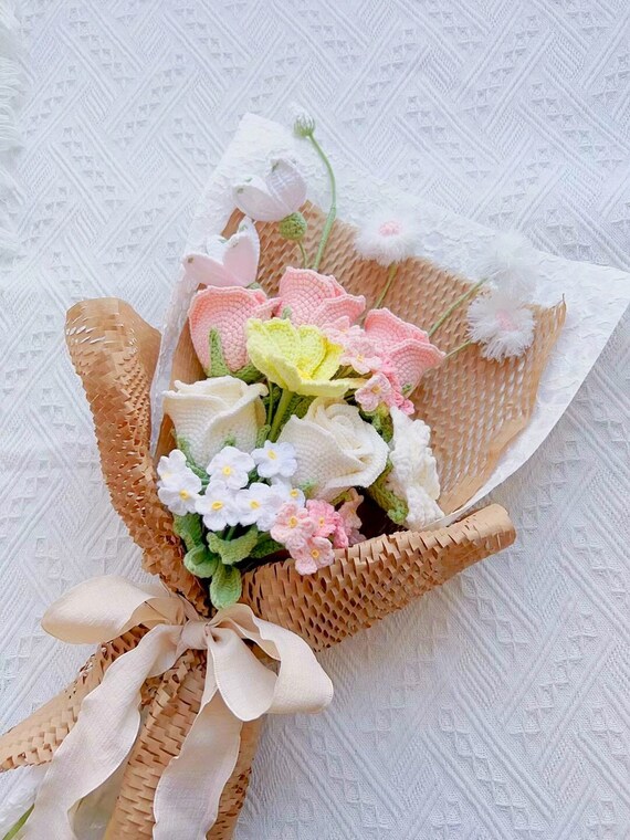 Crochet Flowers Bouquet Handmade, Finished Product, Rose,jasmine