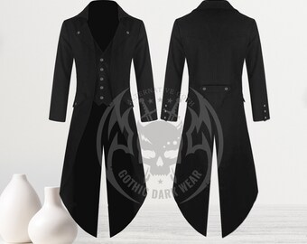 Handmade Men Tailcoat Steampunk Vintage Jacket Gothic Victorian Halloween Style Coat Alt Clothing