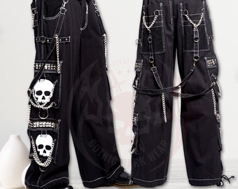 Nuevo Pantalón gótico para hombre, pantalones góticos Emo Cyber Super Skull, pantalones con cadena/pantalones holgados