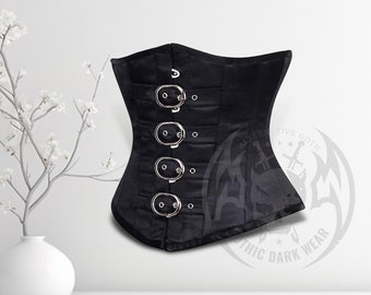 Handmade Under bust Corset Black Satin Waist Training Corset Corsage Black Lacquer Corset